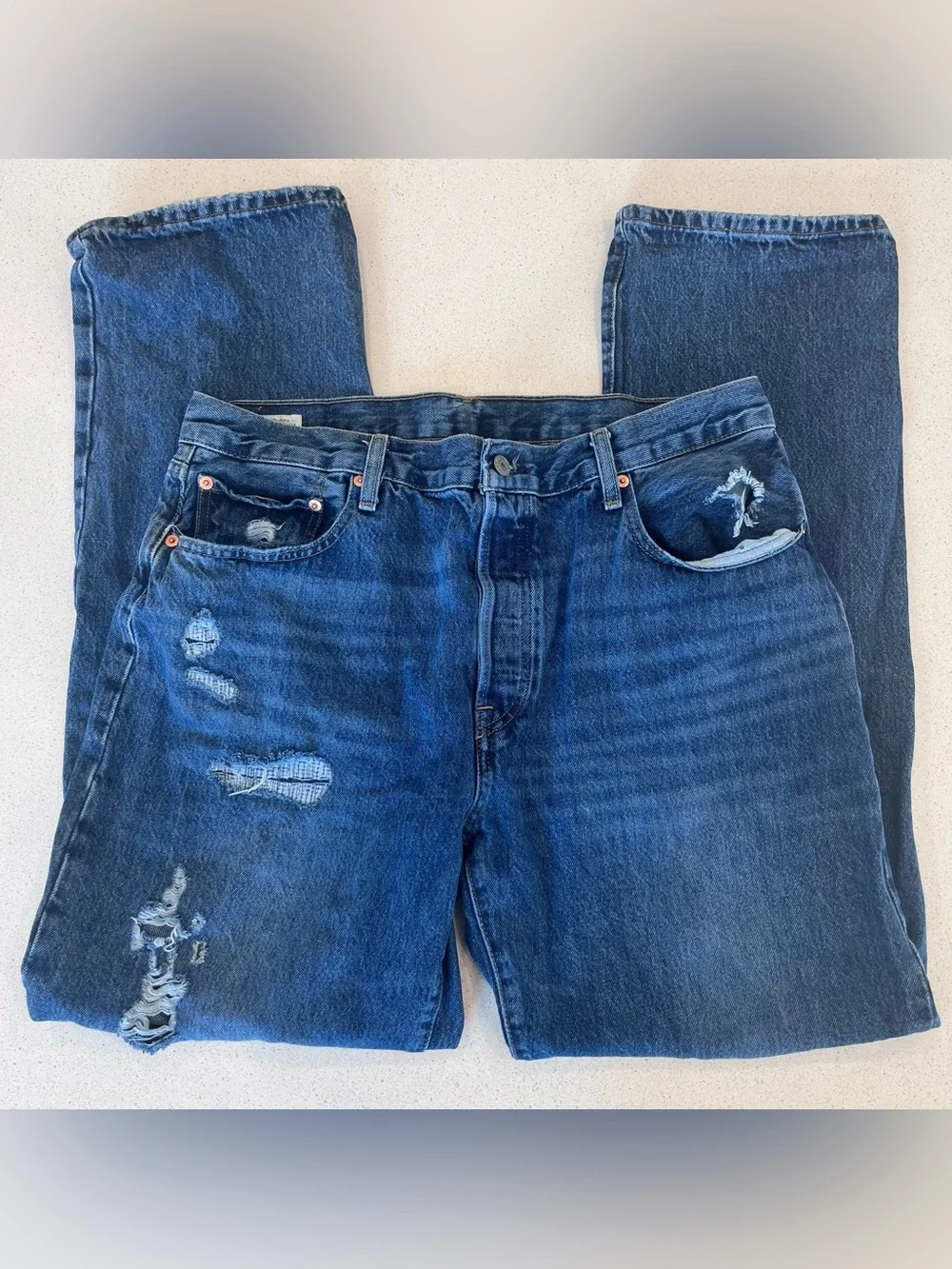 Levi's Blue Distressed Relaxed Straight Jeans